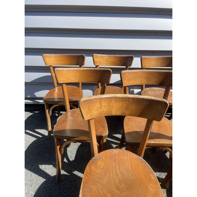 French Wooden Bistro Chairs from Baumann, 1960, Set of 12 For Sale - Image 11 of 13
