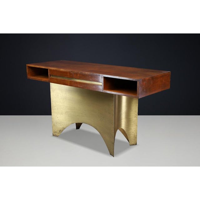 Gold Italian Walnut Console with Brass Base, 1950s For Sale - Image 8 of 18