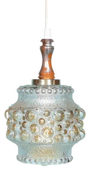 Vintage Scandinavian Glass Hanging Lamp, Midmod Pendant 60s