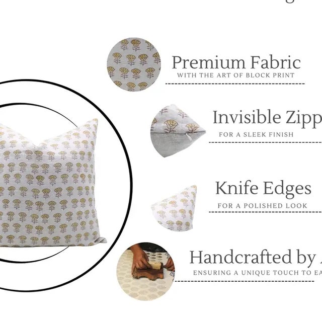 Fabdivine Artisan Block Print Throw Pillow Cover 24x24 Inch Thick Linen- Kohinoor For Sale - Image 4 of 4