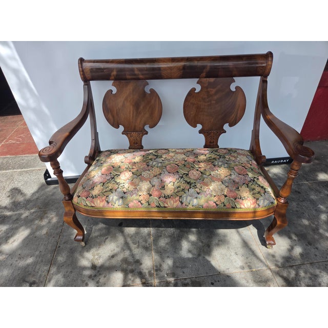 American 1900s Empire Art Nouveau Mahogany Settee Loveseat Parlor Seating For Sale - Image 3 of 12