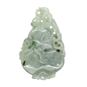 Jade Pendant With Dragon on Gourd Stepping on Money, Roots and Leaf
