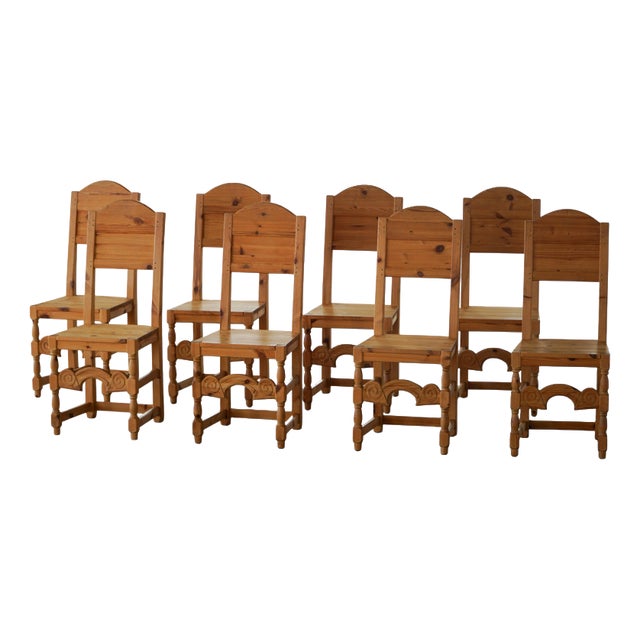 Scandinavian Pine Dining Chairs, 1940s, Set of 8 For Sale
