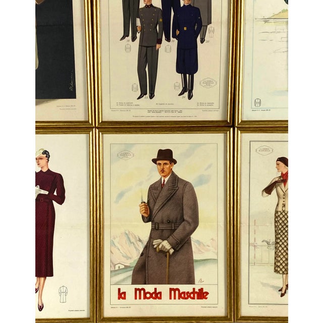Beige 1930s "La Moda Maschile" Original Men and Women Fashion Prints, Framed - Set of 6 For Sale - Image 8 of 13