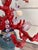Wood Wunderkammer-Style High-Quality Faux Red Coral Decorative Sculpture With Antique Pendants Handpainted Vase & Marble Base For Sale - Image 7 of 17