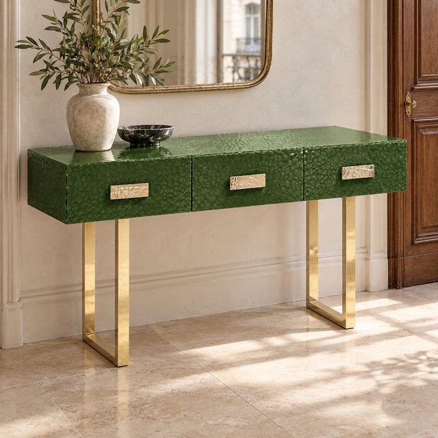 Italian Console Table with Bevelled Green Murano Glass from Justfurnituress For Sale - Image 6 of 9