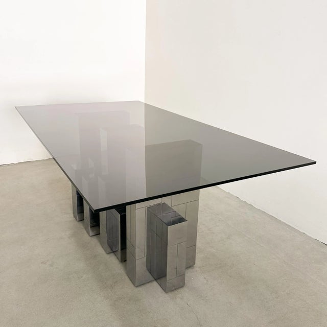 Vintage MCM Paul Evans Cityscape Dining Table – Gunmetal Base, Smoke Glass Top, 1970s For Sale In Palm Springs - Image 6 of 12
