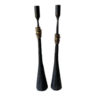 Pair of Hand-Forged Iron Candlesticks by Luis Marquez For Sale