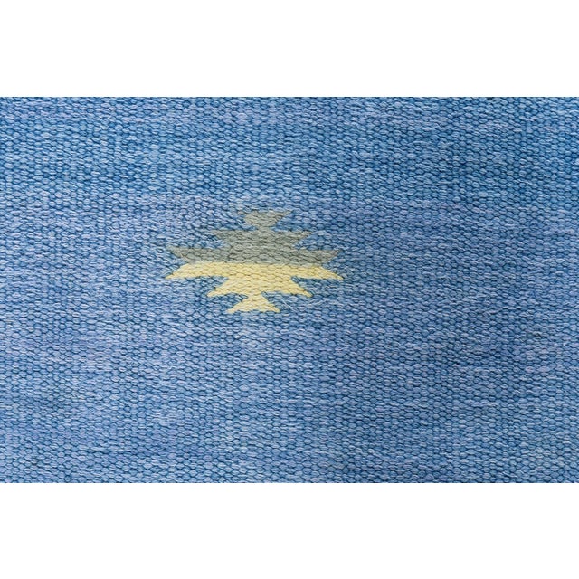 1950s Doris Leslie Blau Indian Dhurrie Vintage Geometric Blue Flatweave Cotton Rug For Sale - Image 5 of 9