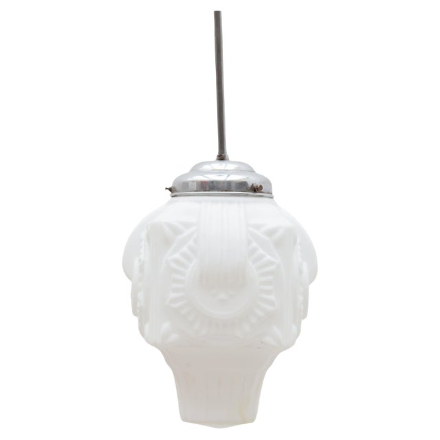 Art Deco Opaline Milk Glass Skyscraper Pendant For Sale