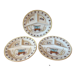 Mid 20th Century Fred Roberts Divided Grill Plates, Western Covered Wagon- Set of 3