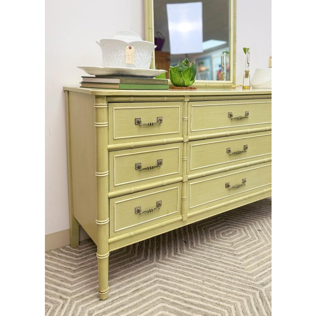 Late 20th Century Henry Link Bali Hai 9 Drawer Dresser Green W/ Mirror Regency Vintage For Sale - Image 15 of 18