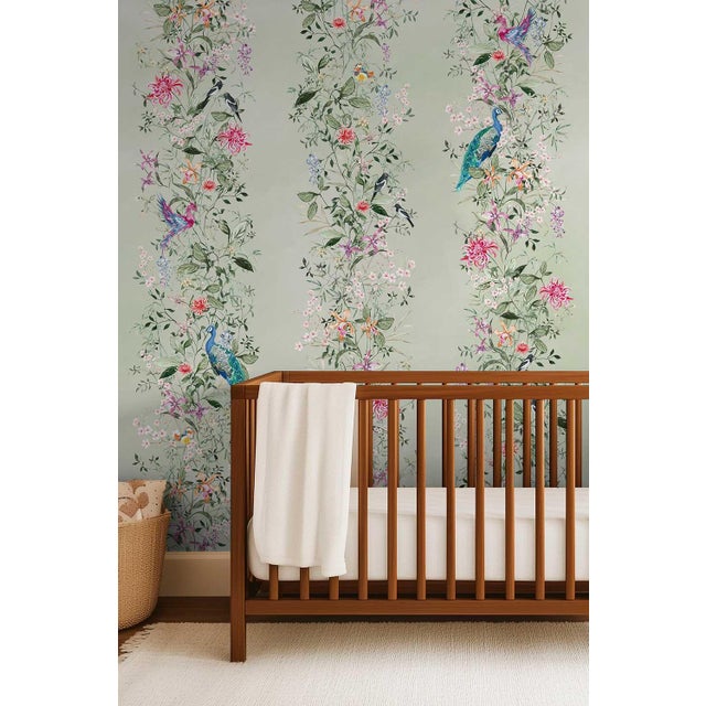 Textile Mahjong Floral Stripe Grasscloth Wallpaper by House Party | Green Dragon | 8 Yards For Sale - Image 7 of 7