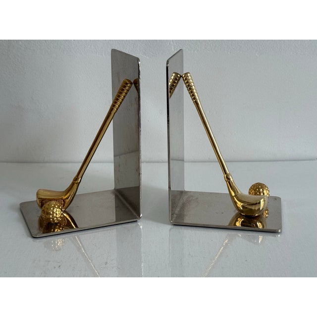 Chrome Late 20th Century Brass and Chrome Golf Bookends For Sale - Image 8 of 8