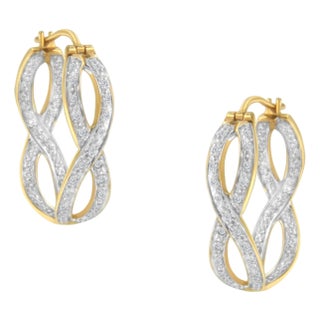 10K Yellow and White Gold 1/4 cttw Diamond Double Infinity Hoop Earrings (I-J Clarity, I1-I2 Color) For Sale