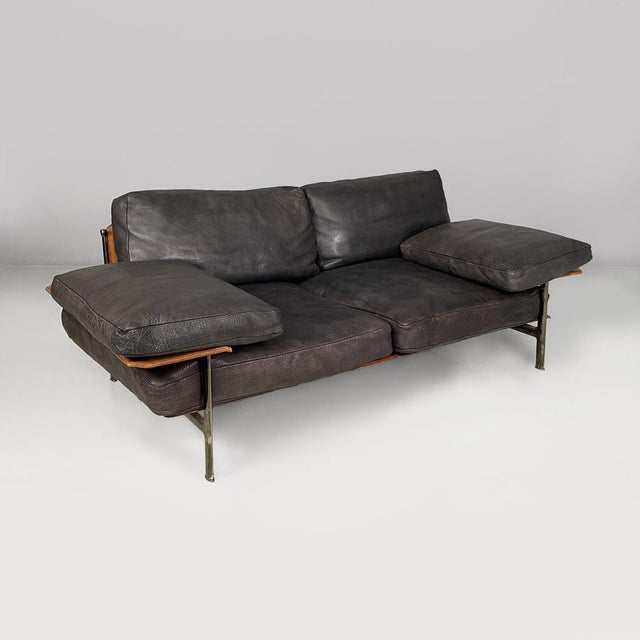 Italian modern black leather sofa Diesis by Antonio Citterio and Paolo Nava for B&B Italia, 1980s Two-seater sofa model...