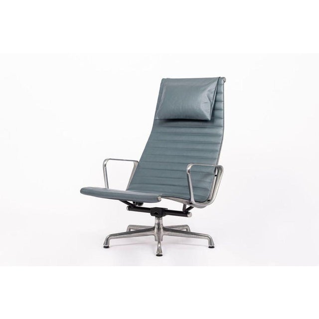 Mid-Century Modern Eames Blue Gray Leather Office Lounge Chair for Herman Miller - Pair Available For Sale - Image 3 of 14