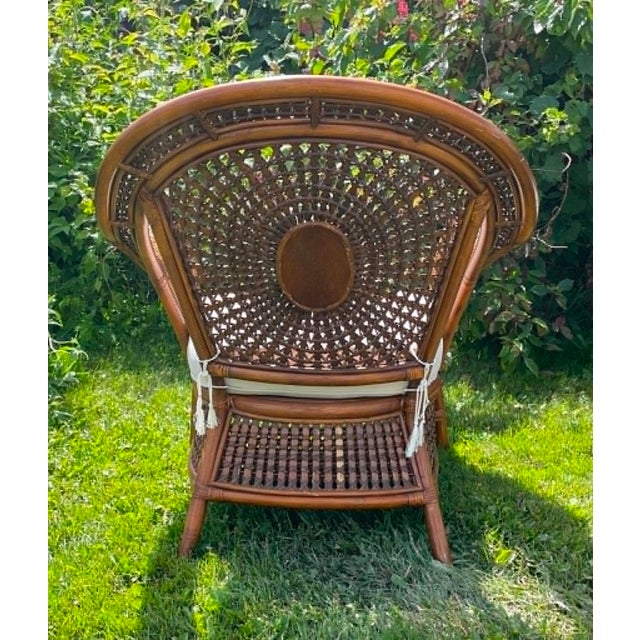 Late 20th Century "Azteca" Woven Rattan Spiderweb Lounge Chairs Featuring Distinctive Sunburst and Web Patterns For Sale - Image 12 of 16