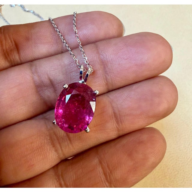 5 Carat Oval Cut Natural Pink Tourmaline 14 Karat White Gold Necklace, 18" Long For Sale In New York - Image 6 of 8
