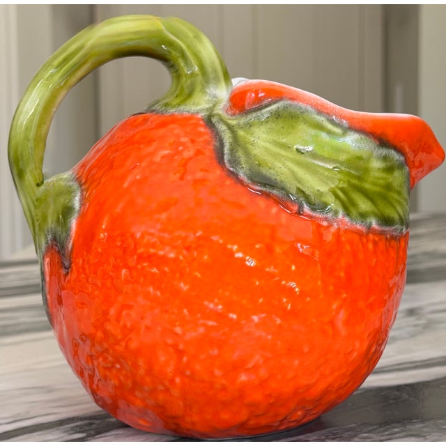 Ceramic Vintage Majolica Style Citrus Motif Pitcher For Sale - Image 7 of 14