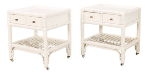 White Lacquer Bamboo and Wood Nightstands attributed to Dux, Sweden, 1960, Set of 2