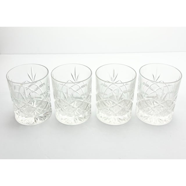 Contemporary 1980s Vintage Crystal Cocktail Old Fashioned Tumbler Glasses, Fan & X Cuts - Set of 4 For Sale - Image 3 of 7