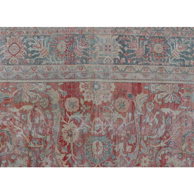 Hand Knotted Antique Persian Sultanabad Rug Faded Red and Blue Colors 10'4 X 13'2 For Sale - Image 9 of 15