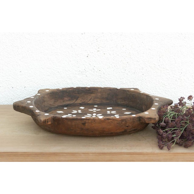 Brown Vintage Brown & White Floral Tray For Sale - Image 8 of 8