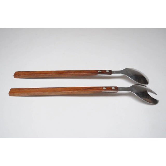 Mid-Century Modern Vintage Japanese Modern Stainless Steel and Rosewood Salad Tongs For Sale - Image 3 of 12
