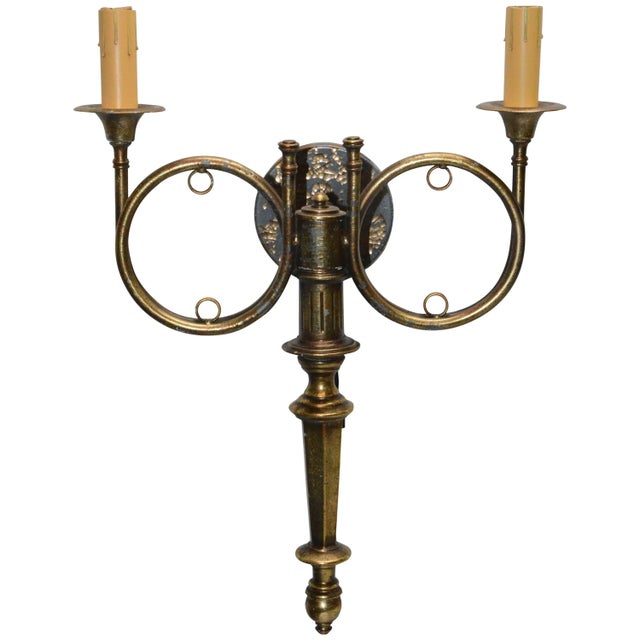 Gilt Finish Hunting Horn Electrified Wall Sconce For Sale - Image 11 of 11