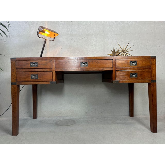 Campaign-Style Desk in Oak, 1990s For Sale - Image 3 of 12