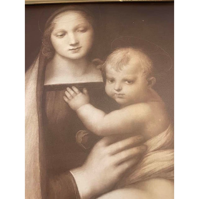 Renaissance Antique Classical Revival Franz Hanfstaengl German Sepia Photogravure Print Raphael 'Madonna Del Granduca' Framed For Sale - Image 3 of 10