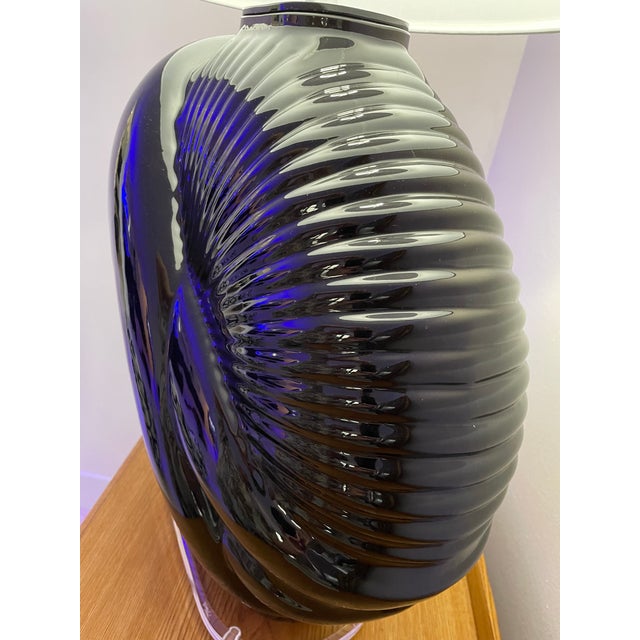 Black 1980s Art Deco Revival, Van Teal Table Lamp, Black Ceramic Glase, Lucite Base. Euc. For Sale - Image 8 of 17