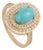 1.43ct Oval Turquoise Cabochon Double Halo Diamond 14k Gold Contemporary Ring Size 9 For Sale