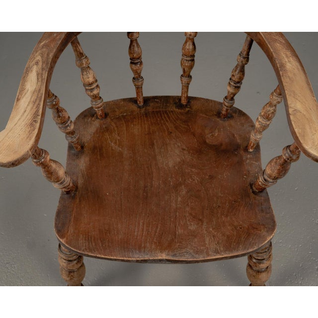 Antique English Elm Wood Captains Chair, 1890s For Sale - Image 14 of 18