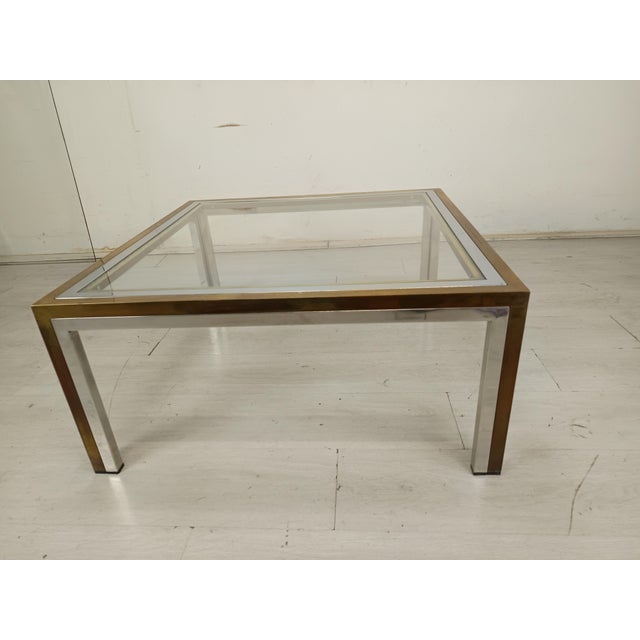 Italian Coffee Table in Brass and Chrome, 1970s For Sale - Image 3 of 14