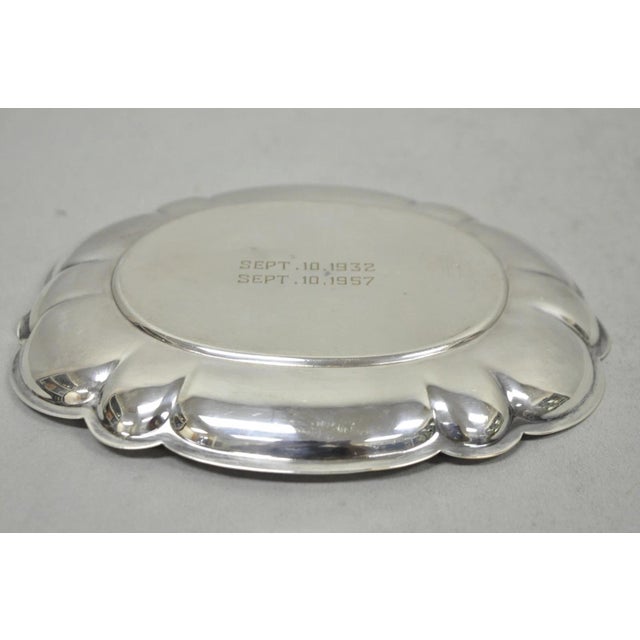 Victorian Vintage Gorham Yc 644 Engraved Silver Plated Small Scalloped Serving Dish For Sale - Image 3 of 13