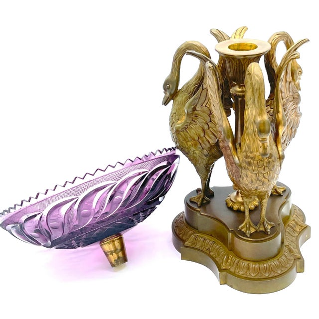 19th Century Russian Ormolu & Amethyst Glass Swan Centerpiece, Atrib to Imperial Glass Works For Sale - Image 5 of 5