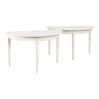 19th Century Swedish White Demi Lune Console Tables For Sale