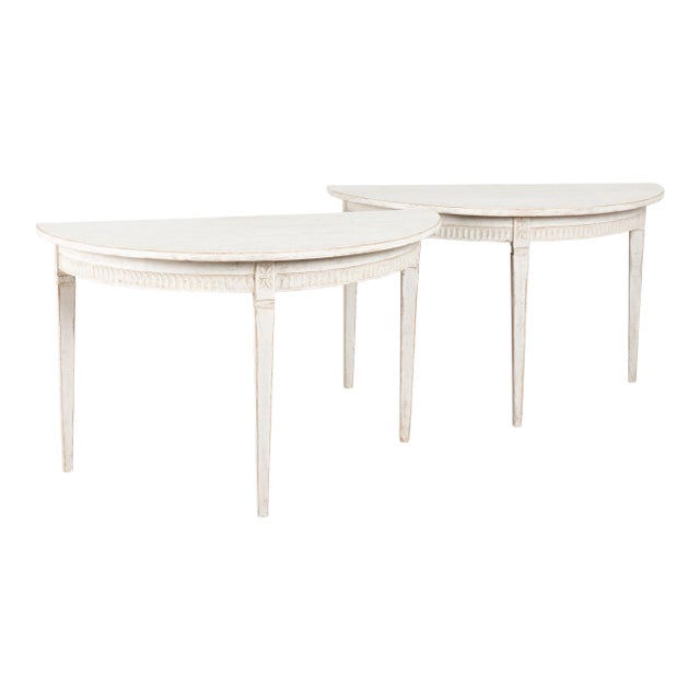 19th Century Swedish White Demi Lune Console Tables For Sale