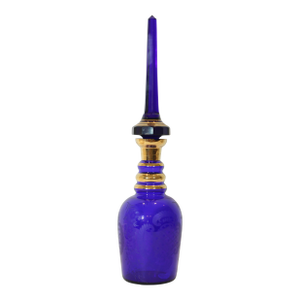 Large Bohemia Enameled Gilt Royal Blue Art Glass Decanter