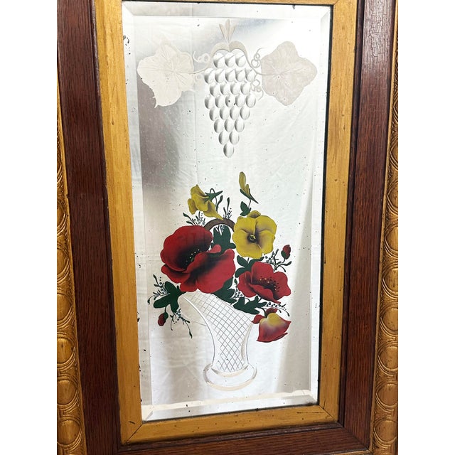 Antique Edwardian Venetian Carved Reverse Painted Floral Mirrors, 1980s, Set of 2 For Sale - Image 9 of 11