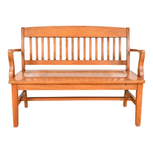 Vintage Arts & Crafts Solid Oak Lawyer's Bench, Circa 1940s