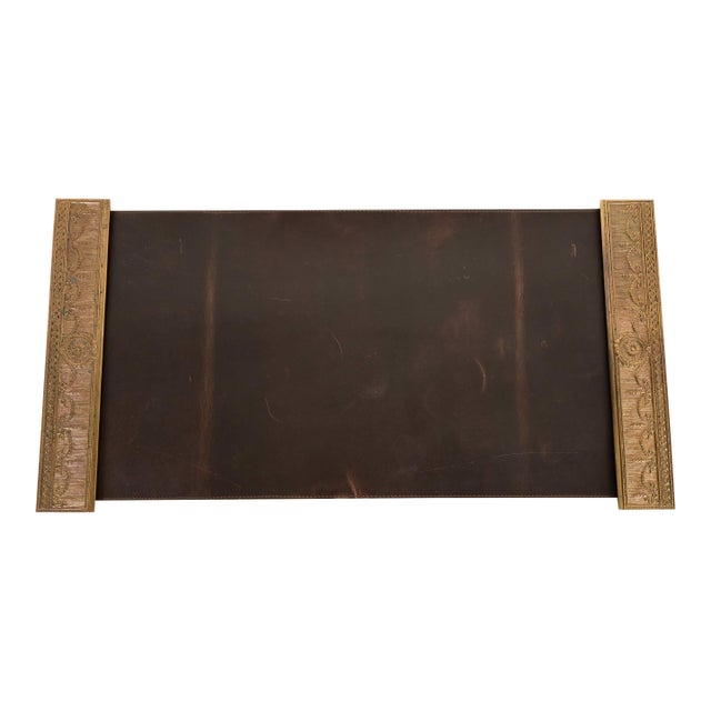 Tiffany Studios New York Adam Pattern Bronze Doré Blotter Ends With Leather Desk Blotter For Sale