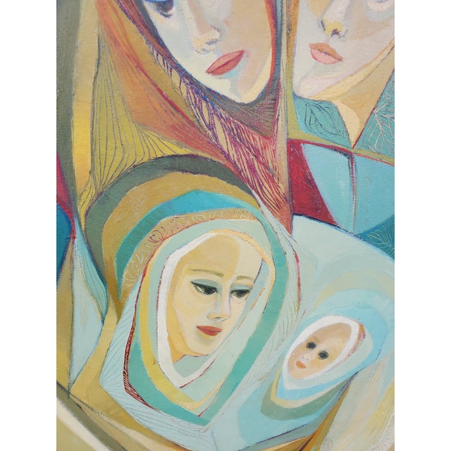 1960s 1960s Nativity Scene Mid-Century Modern Oil Painting For Sale - Image 5 of 15