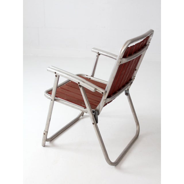 Vintage Mid-Century Aluminum and Wood Folding Lawn Chair For Sale - Image 9 of 15