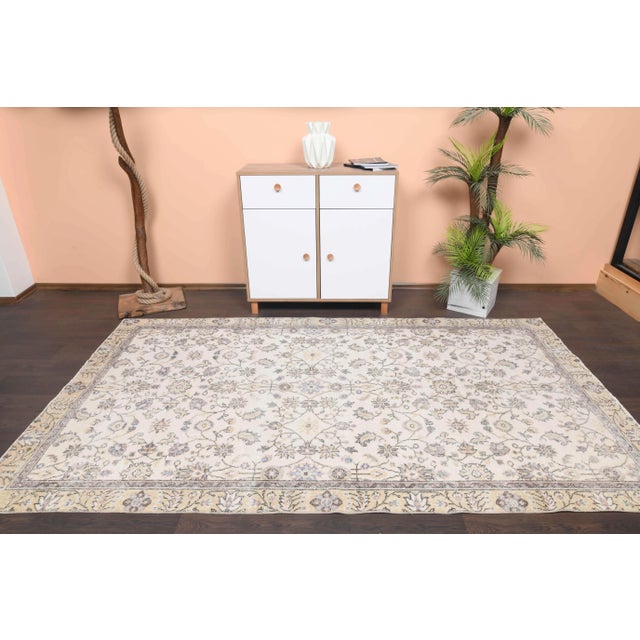 Tribal Vintage Turkish Oushak Handmade Wool Cotton Beige Area Rug For Sale - Image 3 of 11