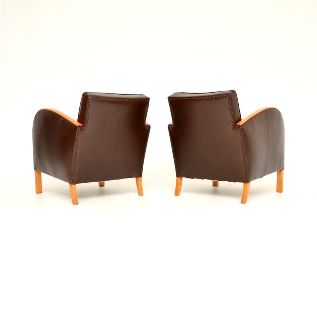 1930s Art Deco Swedish Armchairs in Satin Birch and Leather, 1930s, Set of 2 For Sale - Image 5 of 13