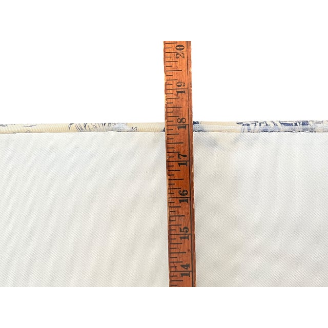 Custom Upholstered Blue and White Toile French Memory Board Bulletin Board With Navy Grosgrain Ribbon For Sale - Image 9 of 10