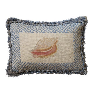 Vintage Needlepoint Conch Shell Decorative Pillow For Sale